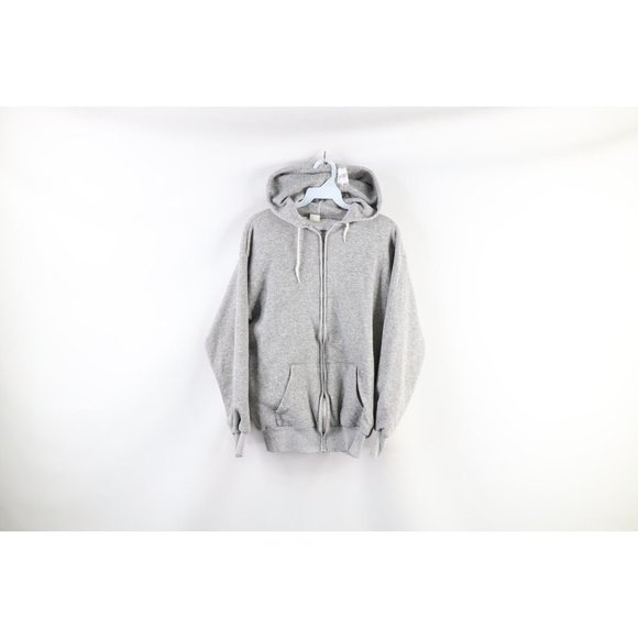 Vintage 70s Streetwear Mens Medium Blank Lined Triblend Full Zip Hoodie Gray USA